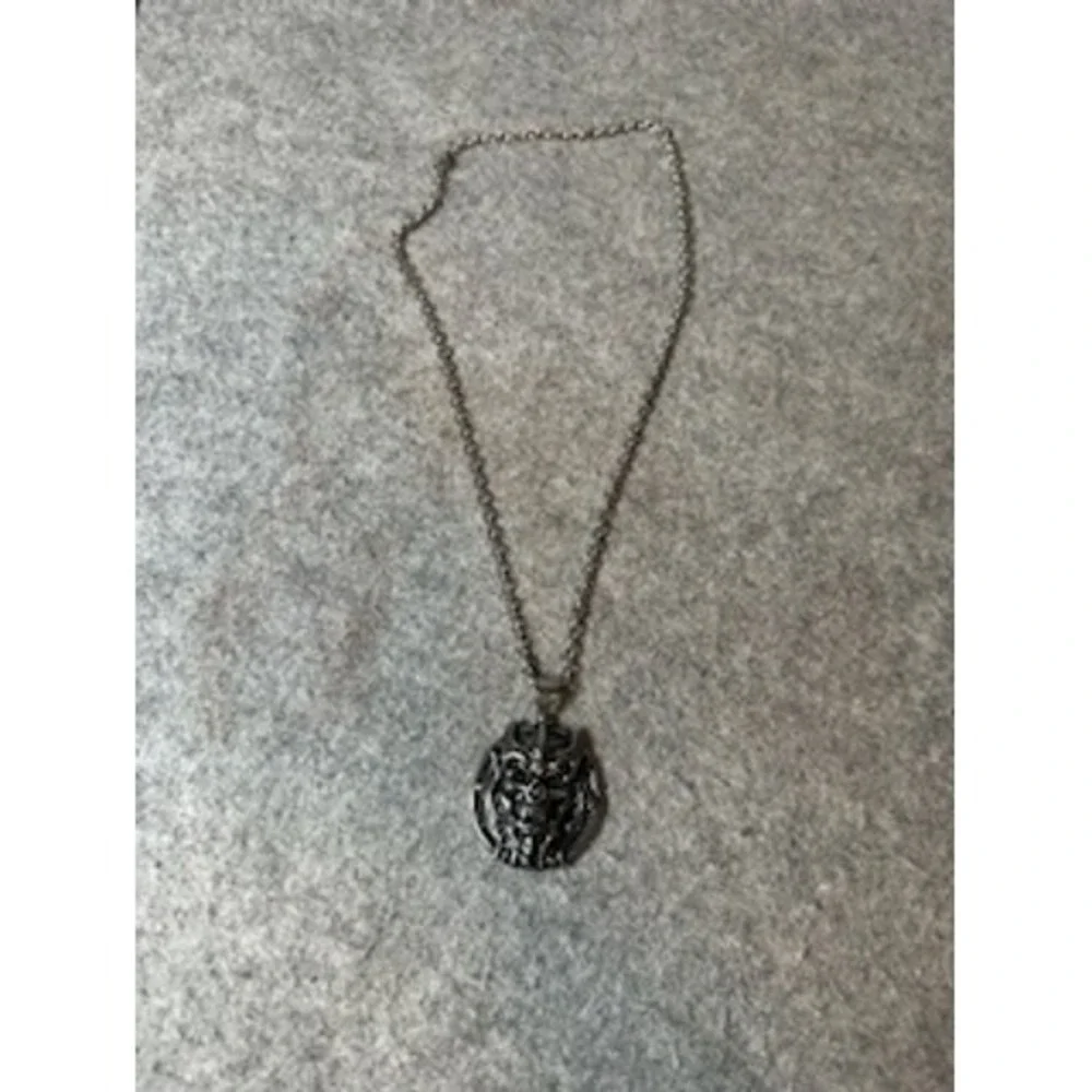 Silver Gothic Skull Pendant Necklace Biker Punk Rolo Chain 24 Inch Unisex